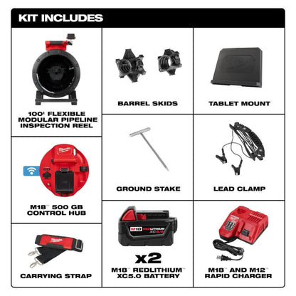 Milwaukee 3972-22 M18 100' Flexible Modular Pipeline Inspection System - 767615