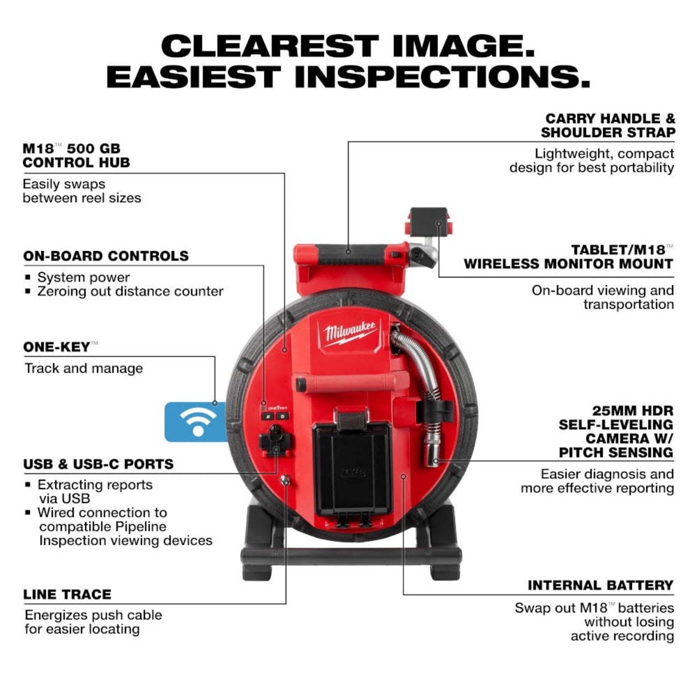 Milwaukee 3972-22 M18 100' Flexible Modular Pipeline Inspection System - 767615