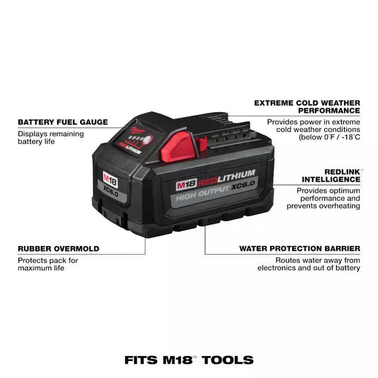 Milwaukee 48-11-1856 M18 18-Volt Lithium-Ion (1) High Output 6.0Ah Battery and (2) 5.0Ah Battery (3-Pack)