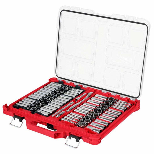 Milwaukee 48-22-9285 98pc 3/8" 6-Pt & 12-Pt Metric & SAE Ratchet & Socket Set w PACKOUT Organizer - 806039