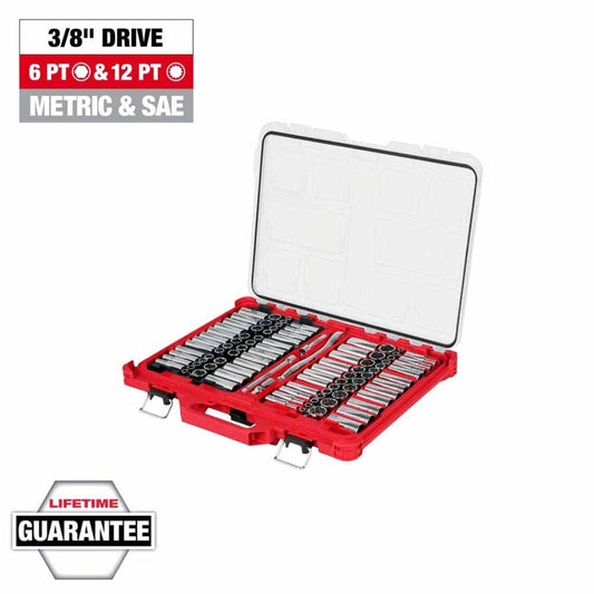 Milwaukee 48-22-9285 98pc 3/8" 6-Pt & 12-Pt Metric & SAE Ratchet & Socket Set w PACKOUT Organizer - 806039