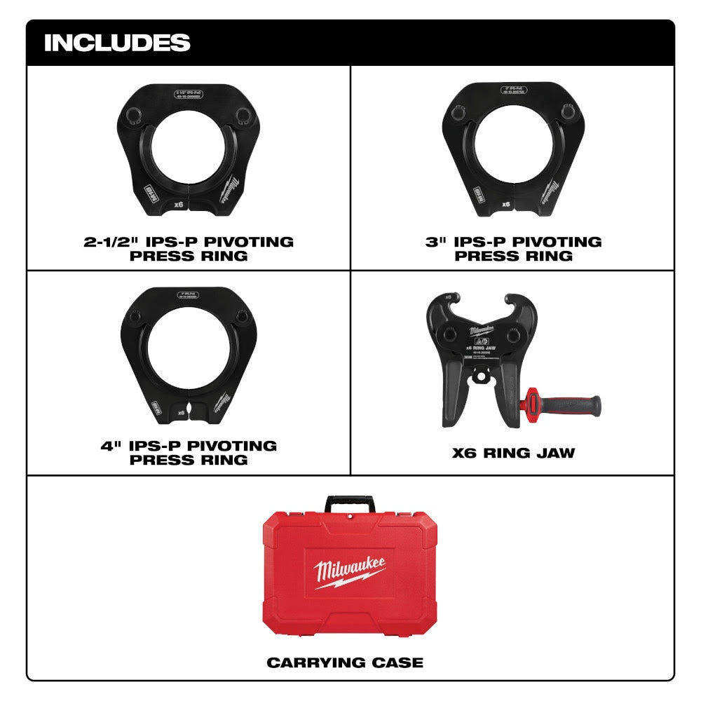 Milwaukee 49-16-2698X 2-1/2"- 4" IPS-P Pivoting Press Ring Kit for M18 FORCE LOGIC Throw Press Tool - 760181