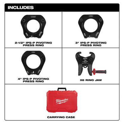 Milwaukee 49-16-2698X 2-1/2"- 4" IPS-P Pivoting Press Ring Kit for M18 FORCE LOGIC Throw Press Tool - 760181