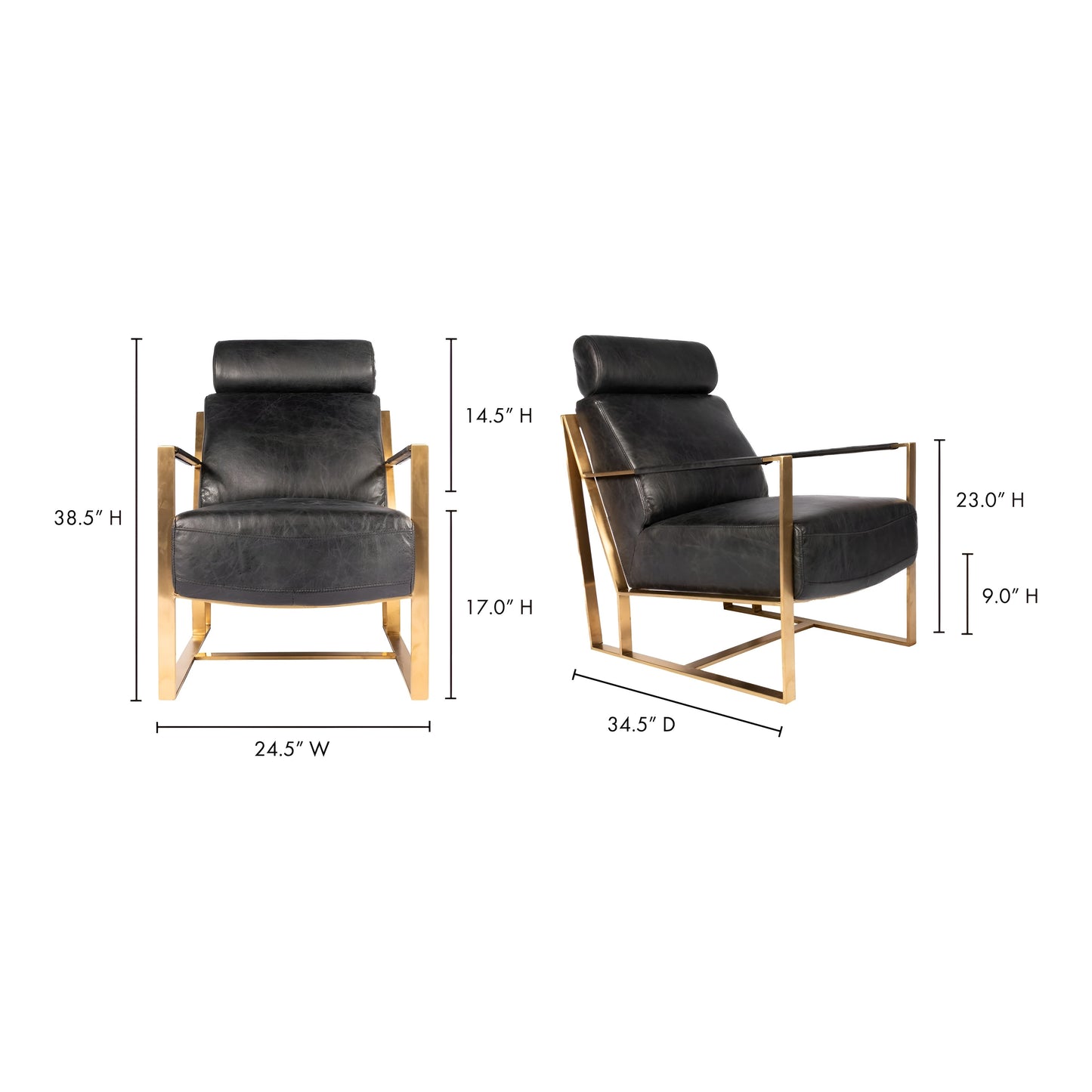 Moe's Home Collection Paradiso Chair Onyx Black Leather - PK-1083-02