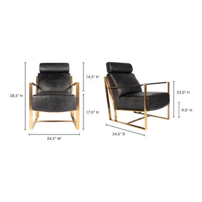 Moe's Home Collection Paradiso Chair Onyx Black Leather - PK-1083-02