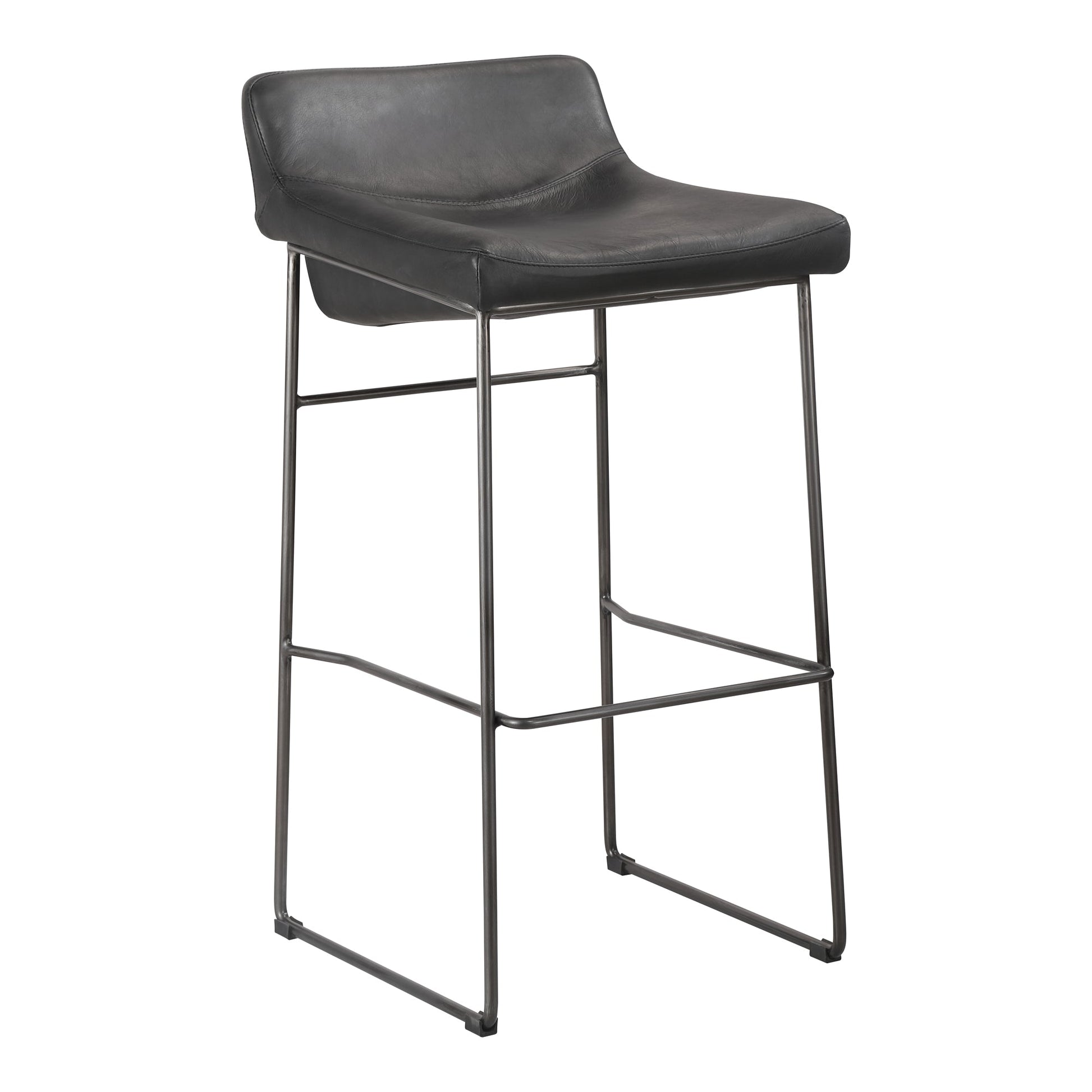 Moe's Home Collection Set of Two Starlet Barstool Onyx Black Leather PK-1107-02