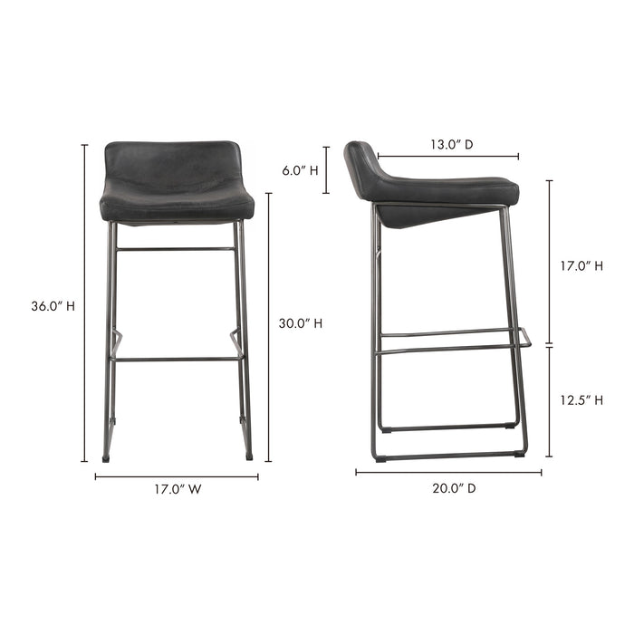 Moe's Home Collection Set of Two Starlet Barstool Onyx Black Leather PK-1107-02