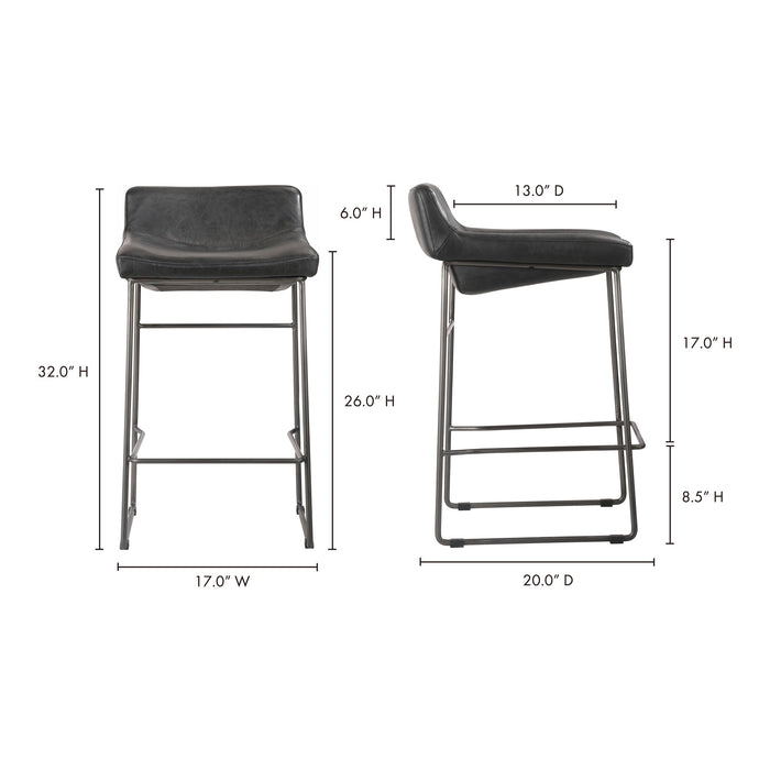 Moe's Home Collection Set of Two Starlet Counter Stool Onyx Black Leather PK-1106-02