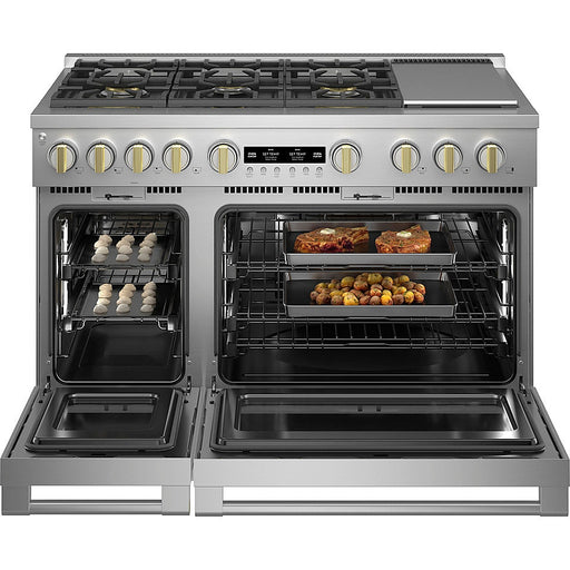 Monogram – 8.25 Cu. Ft. Freestanding Double Oven Dual Fuel Convection Range with Self-Clean, Built-In Wi-fi, and 6 Burners – Stainless steel - eo67