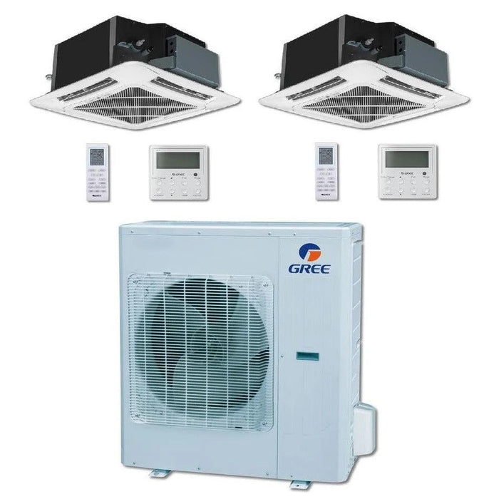 GREE Multi Gen2 Series 30,000 BTU 2-Zone Ceiling Cassette 18K+12K Ductless Mini-Split System - MULTI30HP230V1EO,CAS18HP230V1BC,CAS12HP230V1BC