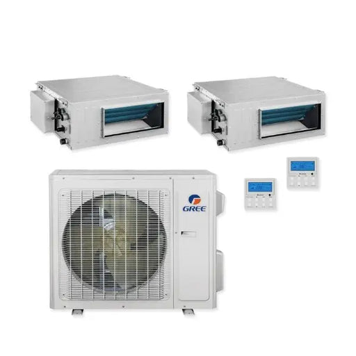 GREE Multi Gen2 Series 18,000 BTU 2-Zone Concealed Duct 9K+12K Ductless Mini-Split System - MULTI18HP230V1EO,DUCT09HP230V1BD,DUCT12HP230V1BD