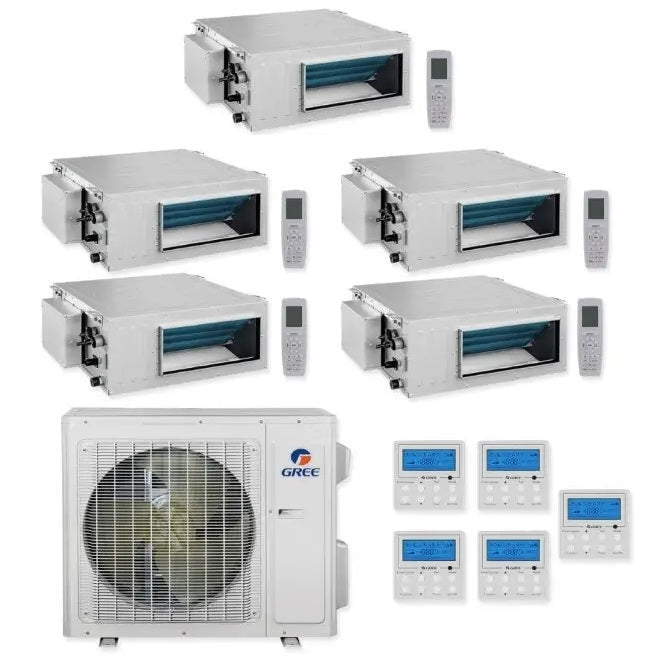 GREE Multi Gen2 Series 42,000 BTU 5-Zone Concealed Duct 9K+9K+9K+9K+18K Ductless Mini-Split System - MULTI42HP230V1EO,4xDUCT09HP230V1BD,DUCT18HP230V1BD