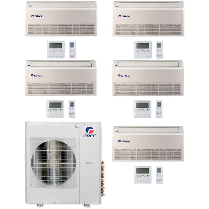 GREE Multi Gen2 Series 42,000 BTU 5-Zone Universal Floor/Ceiling 9K+9K+9K+9K+18K Ductless Mini-Split System - MULTI42HP230V1EO,4xFLR09HP230V1BF,FLR18HP230V1BF