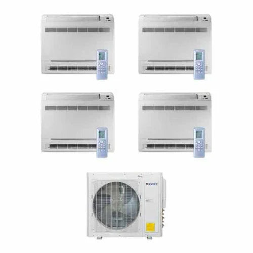 GREE Multi+ Ultra Series 42,000 BTU 4-Zone Mini Floor Console 9K+12K+18K+18K Ductless Mini-Split System - MULTIU42HP230V1DO,CONS09HP230V1AF,CONS12HP230V1AF,2xCONS18HP230V1AF