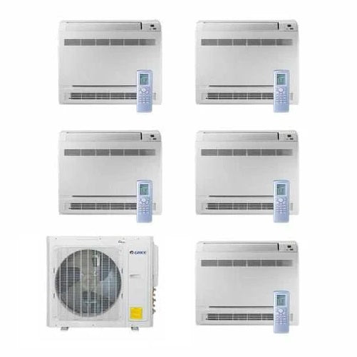 GREE Multi+ Ultra Series 42,000 BTU 5-Zone Mini Floor Console 9K+9K+9K+12K+12K Ductless Mini-Split System - MULTIU42HP230V1DO,3xCONS09HP230V1AF,2xCONS12HP230V1AF