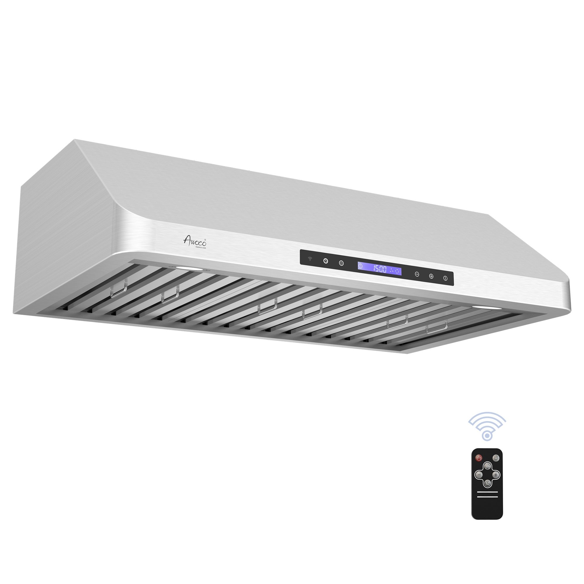 Awoco RH-S10 Under Cabinet Supreme 10” High Stainless Steel Range Hood, 4 Speeds, 8” Round Top Vent, 1000CFM, with Remote Control - RH-S10-30