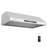 Awoco RH-S10 Under Cabinet Supreme 10” High Stainless Steel Range Hood, 4 Speeds, 8” Round Top Vent, 1000CFM, with Remote Control - RH-S10-30