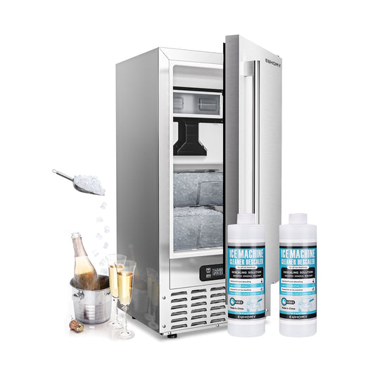 EUHOMY Commercial Under Counter Nugget Ice Maker Machine Includes 2 Bottles of Cleaner - NIMU-01CS2