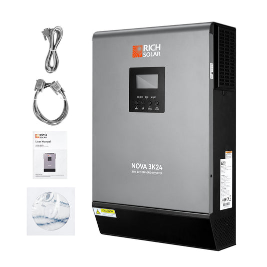 NOVA MAX 3K | 3000 Watt (3kW) 24 Volt Off-Grid Hybrid Solar Inverter | Powerful 3000W 24V Hybrid Inverter for RVs, Trailers, Campers, Vans, Trucks, Overlanders, Boats | #1 Ranked 24V Hybrid Inverter - RS-H3024