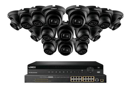 Lorex 4K (32 Camera Capable) 6TB Wired NVR System with Nocturnal 3 Smart IP Turret Cameras Featuring Listen-In Audio and 30FPS Recording - NP4K6F-3216BD
