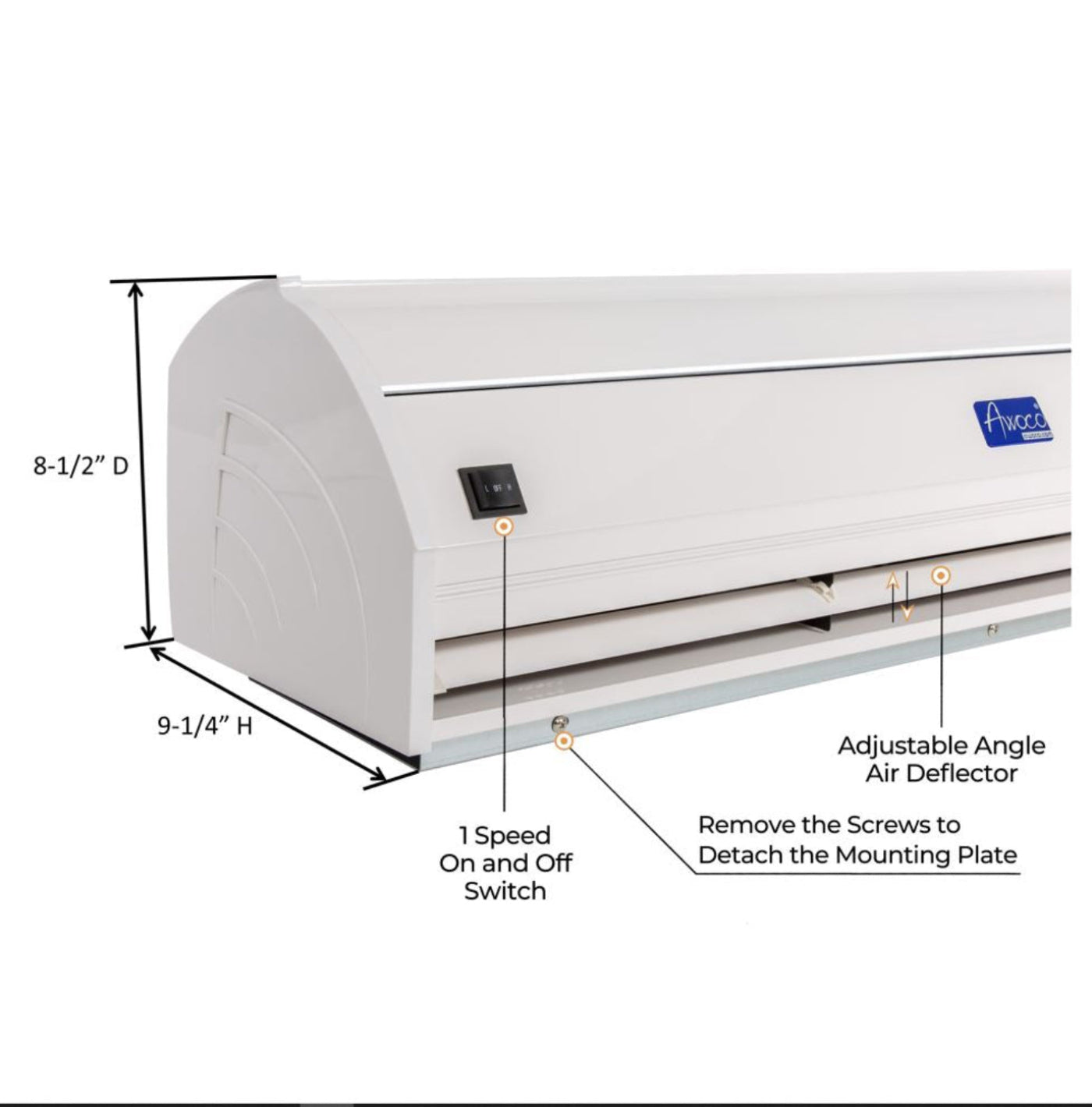 Awoco FM35-ETL Elegant 1 Speed Air Curtains, 120V Unheated and ETL Sanitation Listed - FM3509-ETL