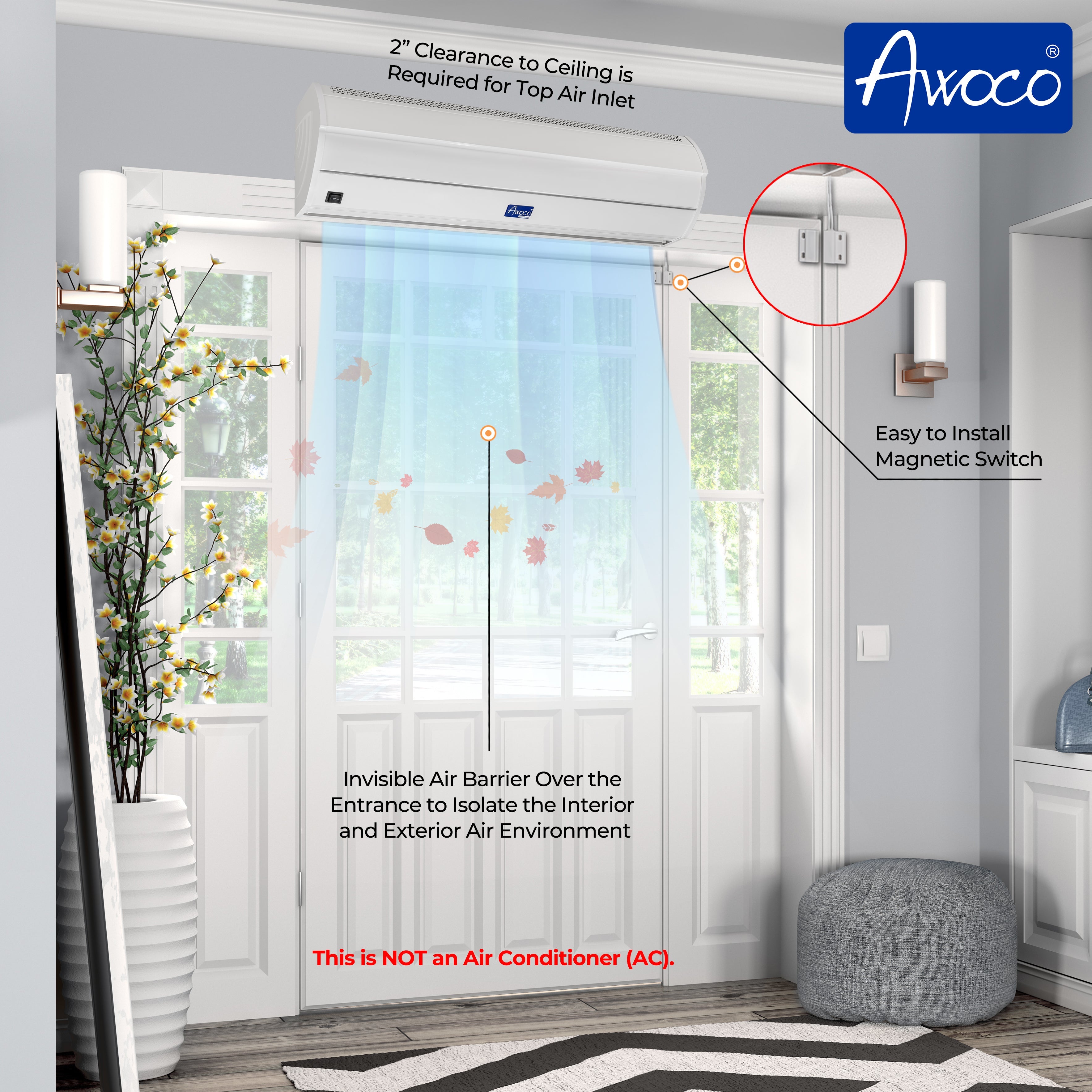 Awoco FM35-ETL Elegant 1 Speed Air Curtains, 120V Unheated and ETL Sanitation Listed - FM3509-ETL