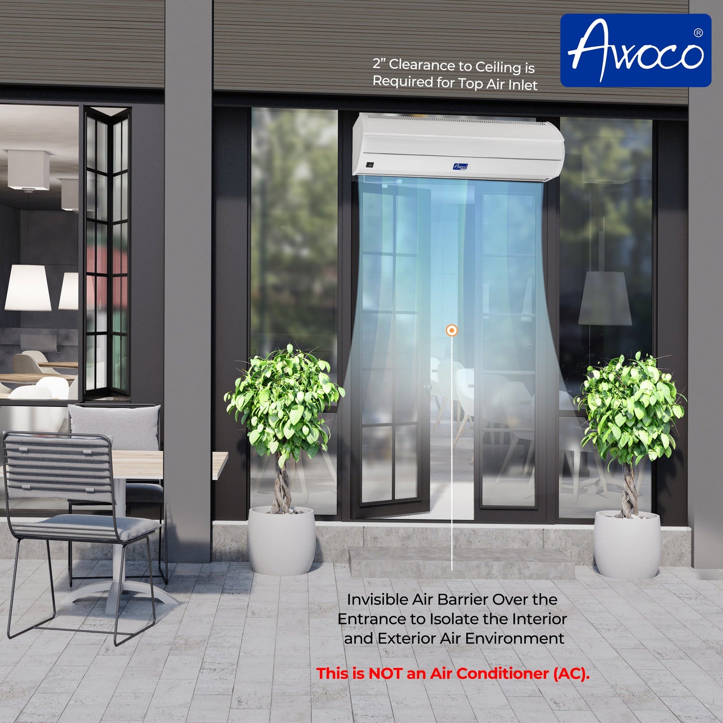 Awoco FM35-ETL Elegant 1 Speed Air Curtains, 120V Unheated and ETL Sanitation Listed - FM3509-ETL