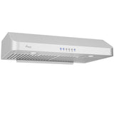 Awoco RH-C06 Under Cabinet Classic 6” High Stainless Steel Range Hood, 4 Speeds, Top Vent 900CFM w/ LED Lights - RH-C06-30-COLD