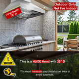 Awoco 42” Outdoor BBQ Wall Mount Vent Hood Type 304 Stainless Steel, 4 Speeds 1000 CFM, Adjustable LED Lights, 8” Round Top Vent - AWC-RH-WM-OD42