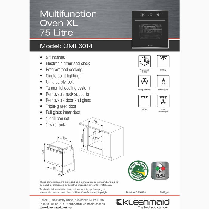 Kleenmaid OMF6014 60cm Multifunction Oven