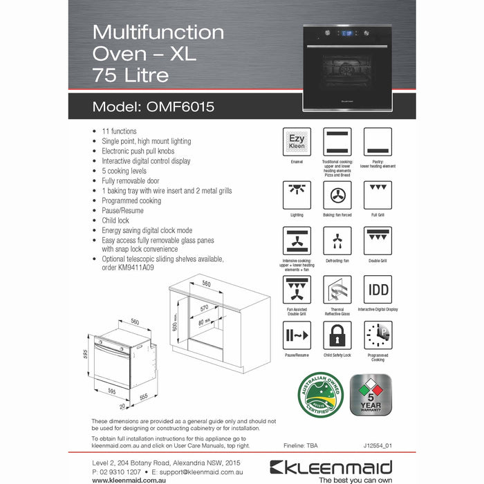 Kleenmaid OMF6015 60cm Multifunction Oven