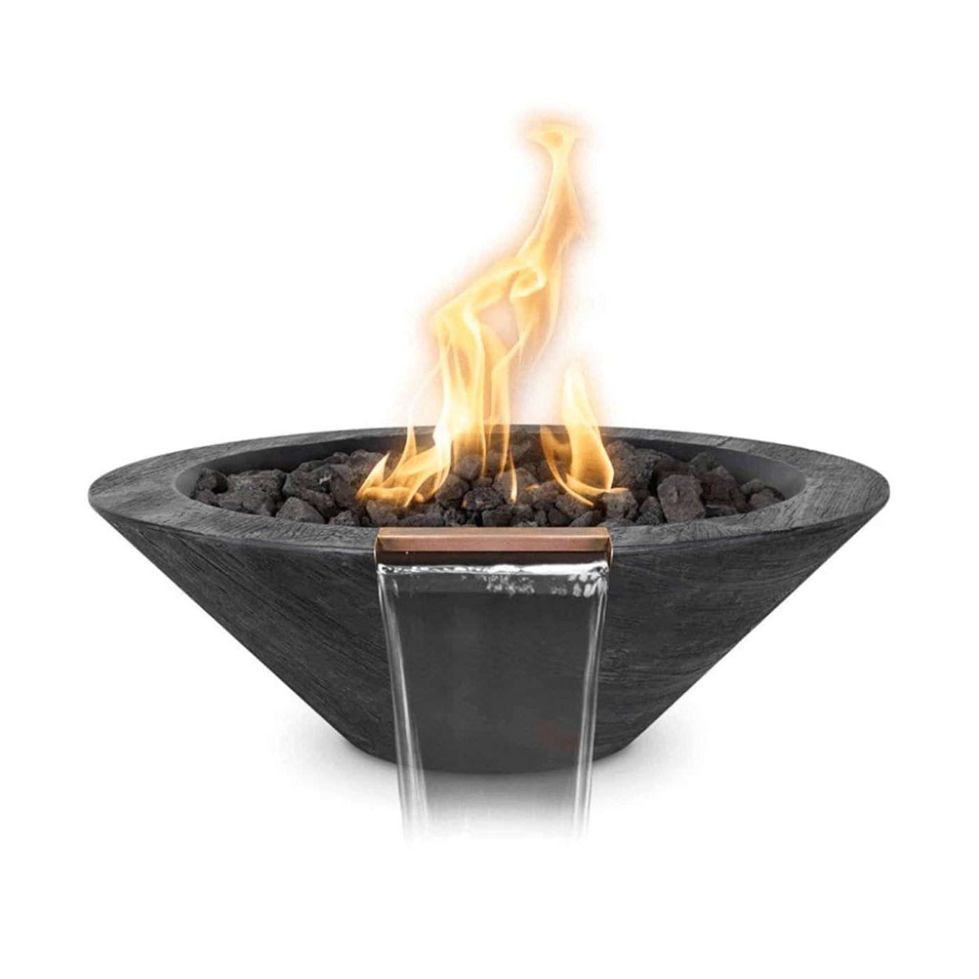 The Outdoor Plus OPT-RWGFW Cazo Round Wood Grain Concrete Fire and Water Bowl, 32-Inch