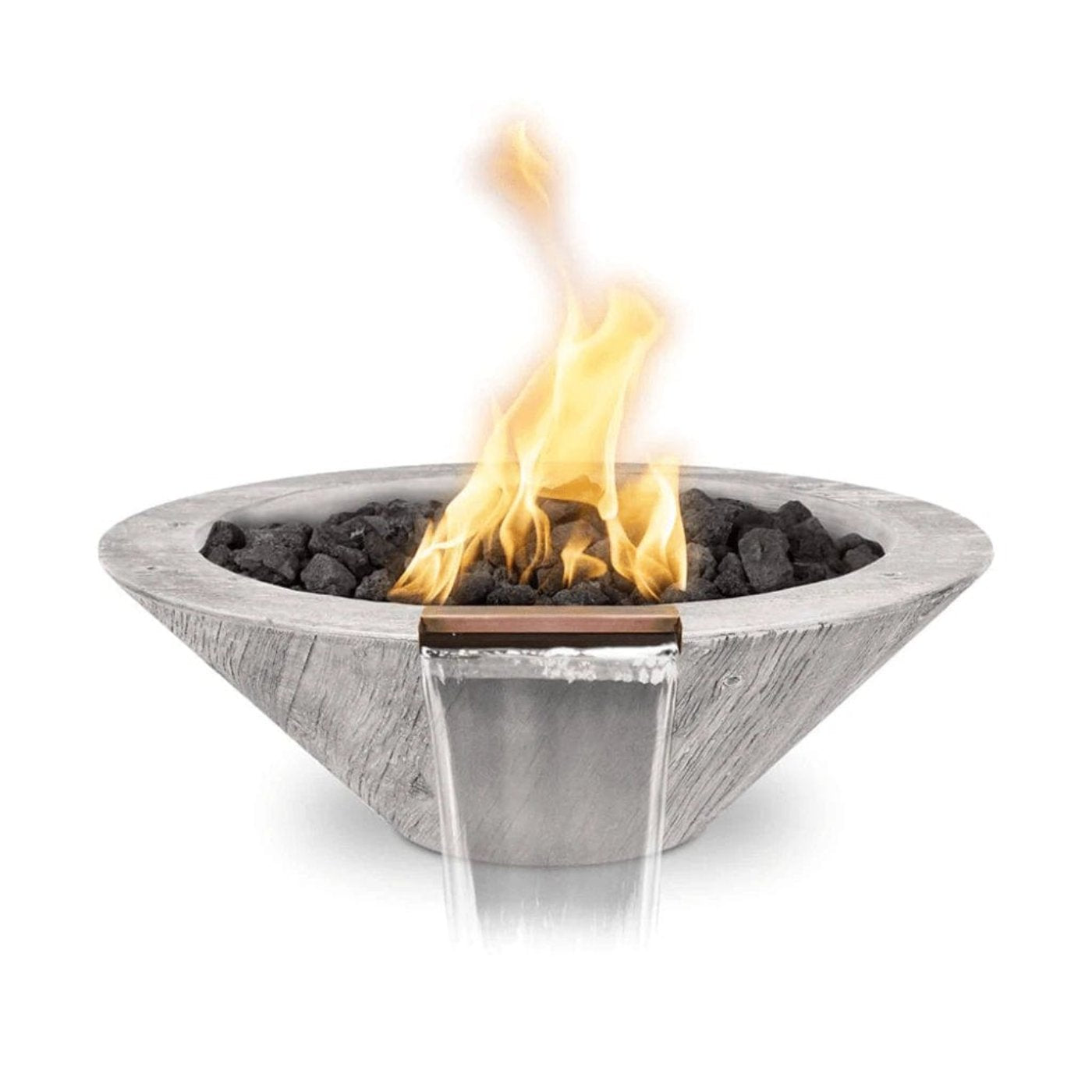 The Outdoor Plus OPT-RWGFW Cazo Round Wood Grain Concrete Fire and Water Bowl, 32-Inch