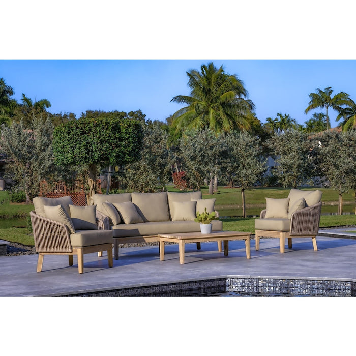 OUTSY Eve 4-Piece Outdoor and Backyard Wood, Aluminum and Rope Furniture Set - 0AEVE-W09-GR-R