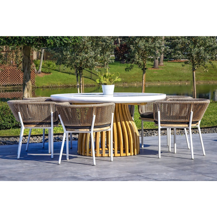 OUTSY Melina Outdoor Wood, Aluminum and Rope Dining Chair, White Legs Set Of 2 - 0AMEL-WDC-WH