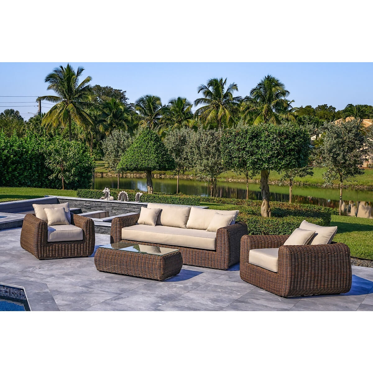 OUTSY Milo LUX 4PC Outdoor Wicker Furniture Set - Brown - 0AMI-R02-BR-R-LUX