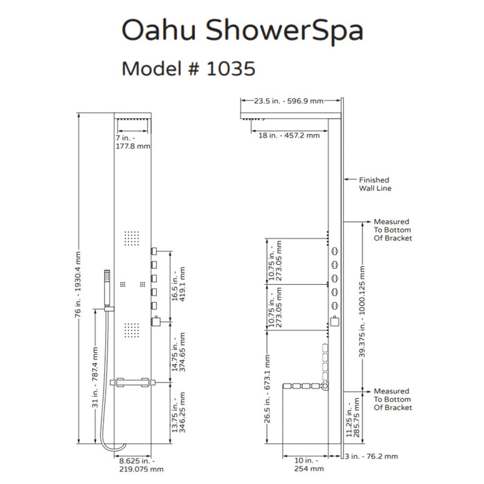 Pulse Showerspas Matte Brushed Stainless Steel Shower Panel - Oahu Showerspa 1035