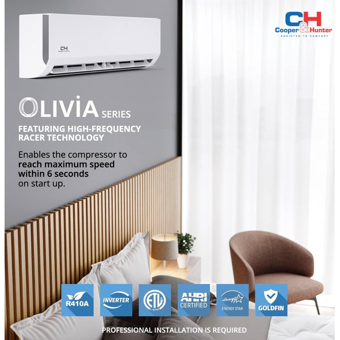 Cooper & Hunter 48,000 BTU 3 Zone 18k+18k+24k Ductless Mini Split with Installation Kits, Olivia Series 23.4 SEER 4 Ton Tri Zone Multi Air Conditioner System Wi-Fi Adapter Included - CH-18MOLVWM-230VI, CH-24MOLVWM-230VI, CH-48MES-230VO