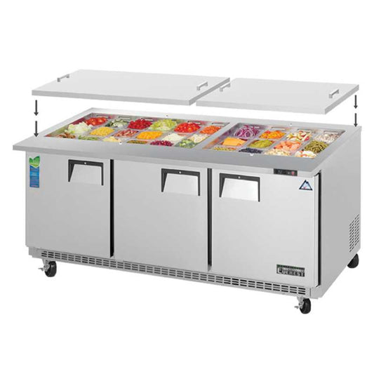 Everest - EOTP3, Commercial 71" 30 Pan Salad Sandwich Food Prep Table Refrigerator Open Top Mega Top - EOTP3