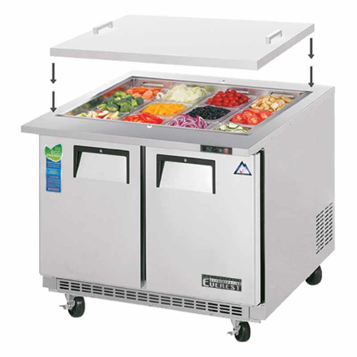 Everest - EOTPS2, Commercial 35" 12 Salad Sandwich Food Prep Table Refrigerator Open Top - EOTPS2