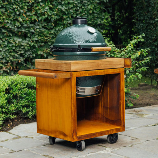 OFYR Kamado Table Corten 65 Pro Teak Wood BGE - O-K-T-65-PRO-TW-BGE