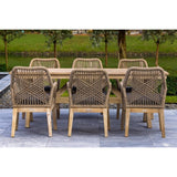 OUTSY Santino 7-Piece Outdoor Dining Set - Wood Table with 6 Wood, Aluminum, and Rope Chairs - 0ASAN-W12-GR-R