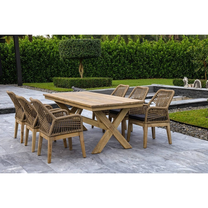 OUTSY Santino 7-Piece Outdoor Dining Set - Wood Table with 6 Wood, Aluminum, and Rope Chairs - 0ASAN-W12-GR-R