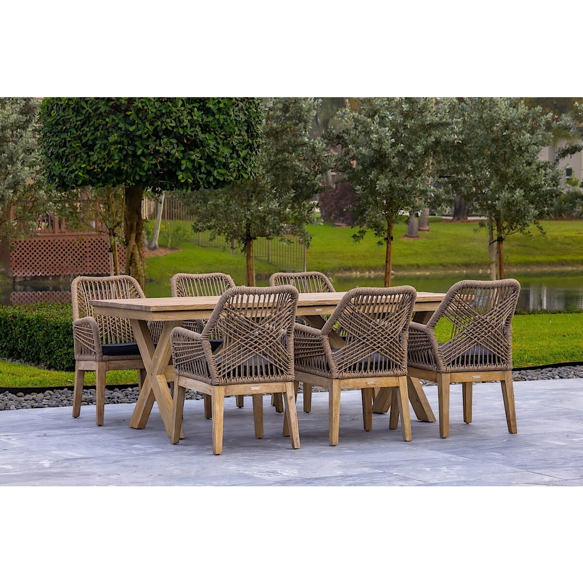 OUTSY Santino Wood, Aluminum, and Rope Dining Chair with Cushion Set Of 2 - 0ASAN-WDC-GR