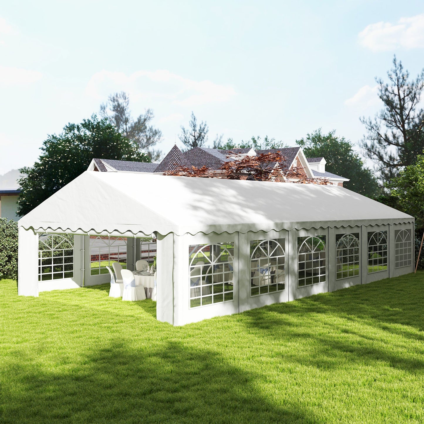 Outsunny 20' x 40' Party Tent with Removable Sidewalls, 12 Windows, White - 84C-538V00WT