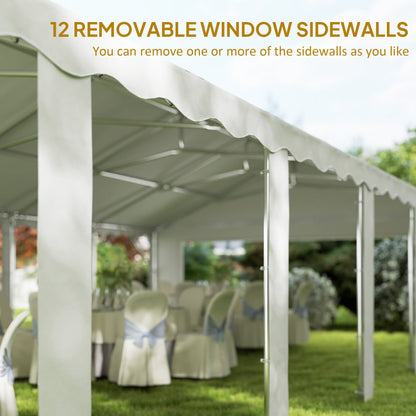 Outsunny 20' x 40' Party Tent with Removable Sidewalls, 12 Windows, White - 84C-538V00WT