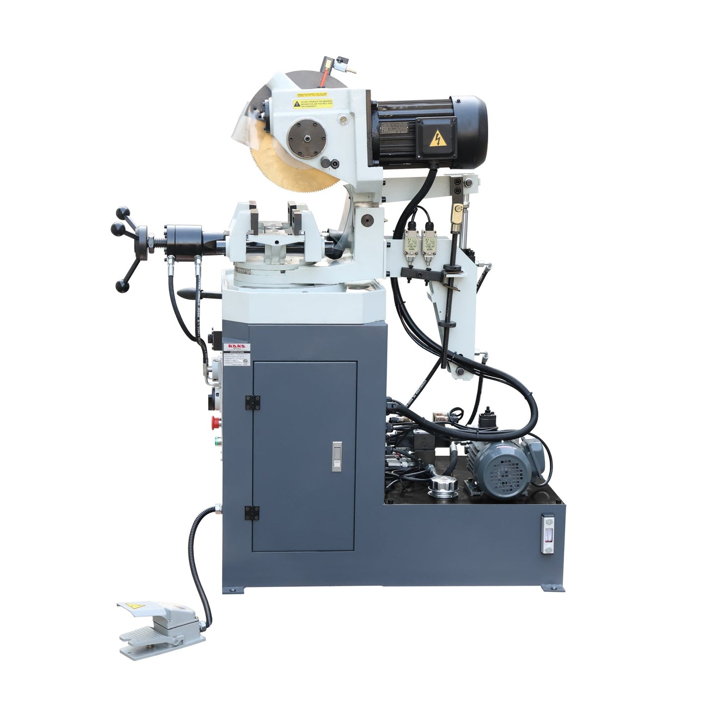 KAKA INDUSTRIAL Hydraulic Circular Cold Saw, 12.4 inch Semi-Automatic Metal Cutting Saw with Foot Pedal Control  PDS-12H for Steel and Aluminum, Double Vise and Coolant System - 188031V230