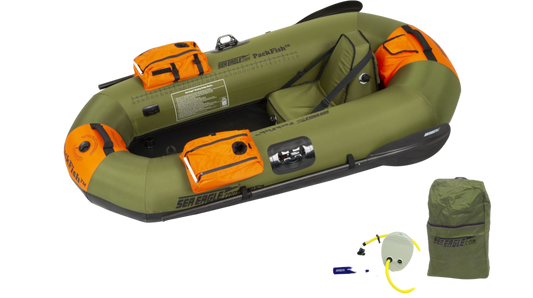 Sea Eagle PackFish 7 Inflatable Boat Pro Fishing Package Green Orange New - PF7K_P