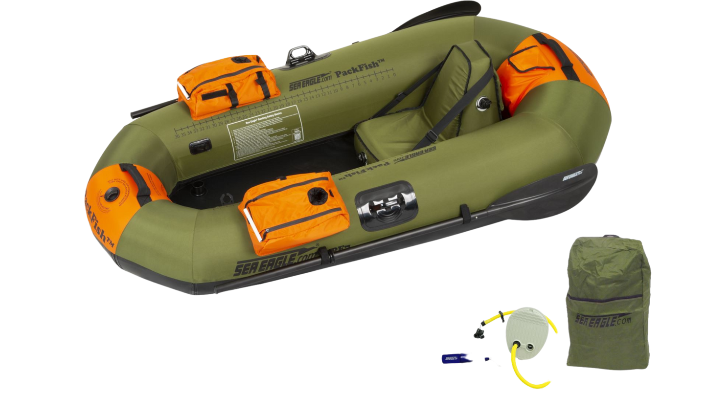 Sea Eagle PackFish 7 Inflatable Boat Pro Fishing Package Green Orange New - PF7K_P