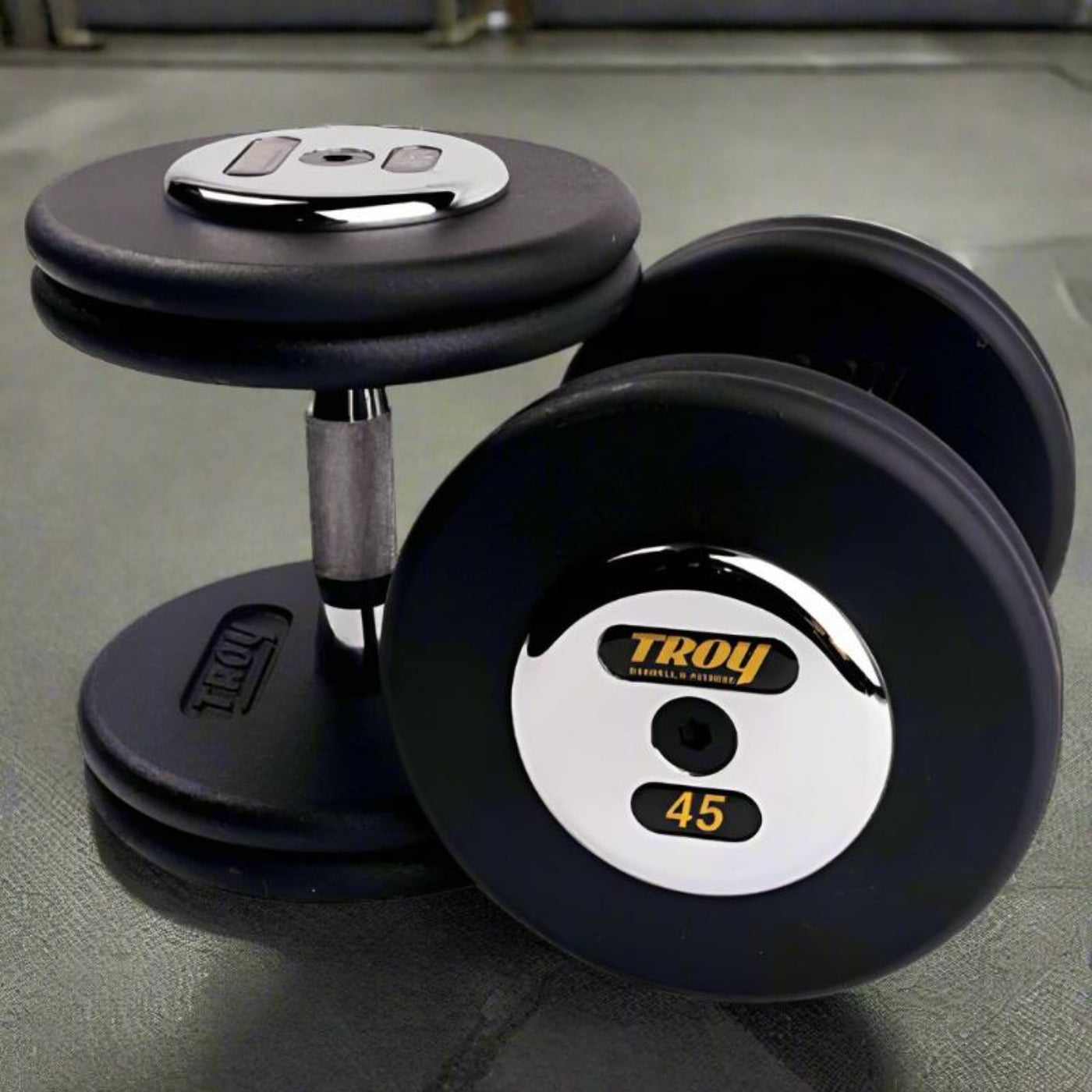 TROY PFDC-C  Pro-Style Black Dumbbell Contoured Handle & Chrome Endcaps - PFDC-005